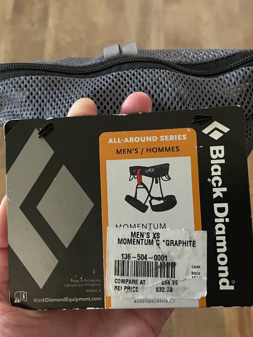 Men’s XS Black Diamond Momentum Climbing Harness Graphite